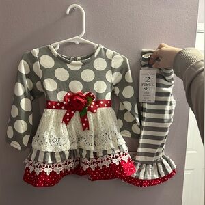 Counting Daisies 18m Gray Polka Dot and Striped Baby Outfit Set